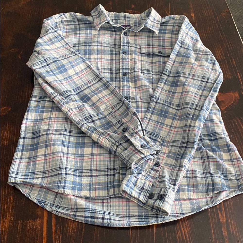 Mens Patagonia Organic Cotton Blue Plaid Button Down Shirt Size L